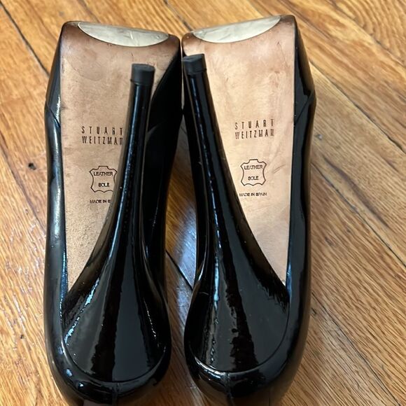 Stuart Weitzman Black Patent Leather Platform Peep Toe Pumps Size 7M - Picture 10 of 11